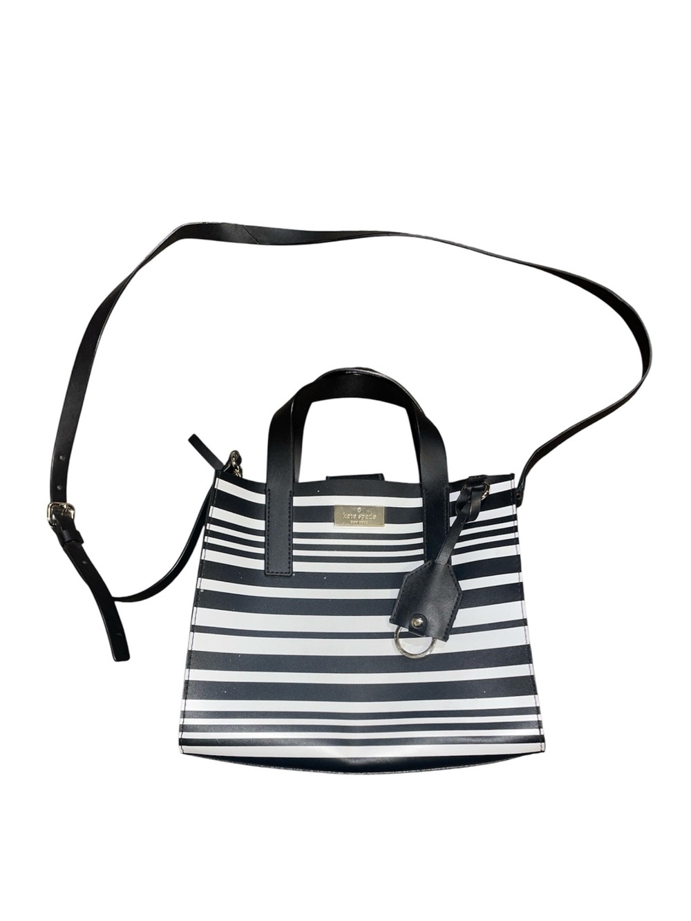 Kate Spade Black and White Striped Satchel with Crossbody Strap